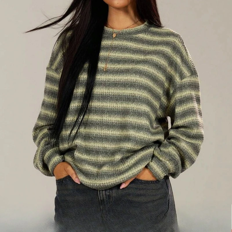 

Striped Sweater Loose Round Neck Casual Long Sleeve Autumn Trend Pullover Knitted Sweater