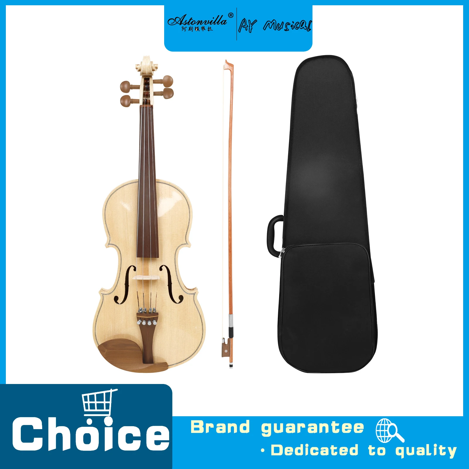 Astonvilla AV-350 4/4 Violin Full Wood Fittings Jujube Fingerboard with Bow Rosin Triangle Storage Case for Violin Performance