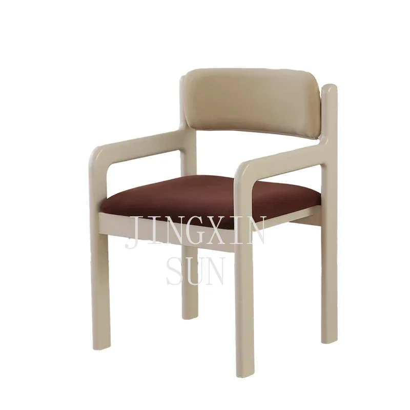 Customized French Cream Buffet Chair Nordic ins Cafe Solid Wood Soft Wrap Chair Hotel Clubhouse White Wax Wood Reception Chair