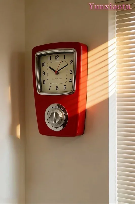Vintage Iron Shell Clock, Silent Desktop & Wall Clock with Mechanical Countdown Timer for Kitchen