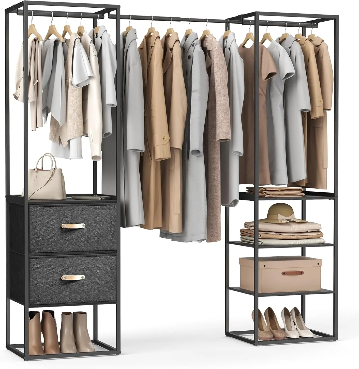 

Clothes Rack, 70.9 Inch Wardrobe Freestanding Closet, Heavy Duty Garment Rack with 1 Extendable Hanging Rod, 2 Drawers