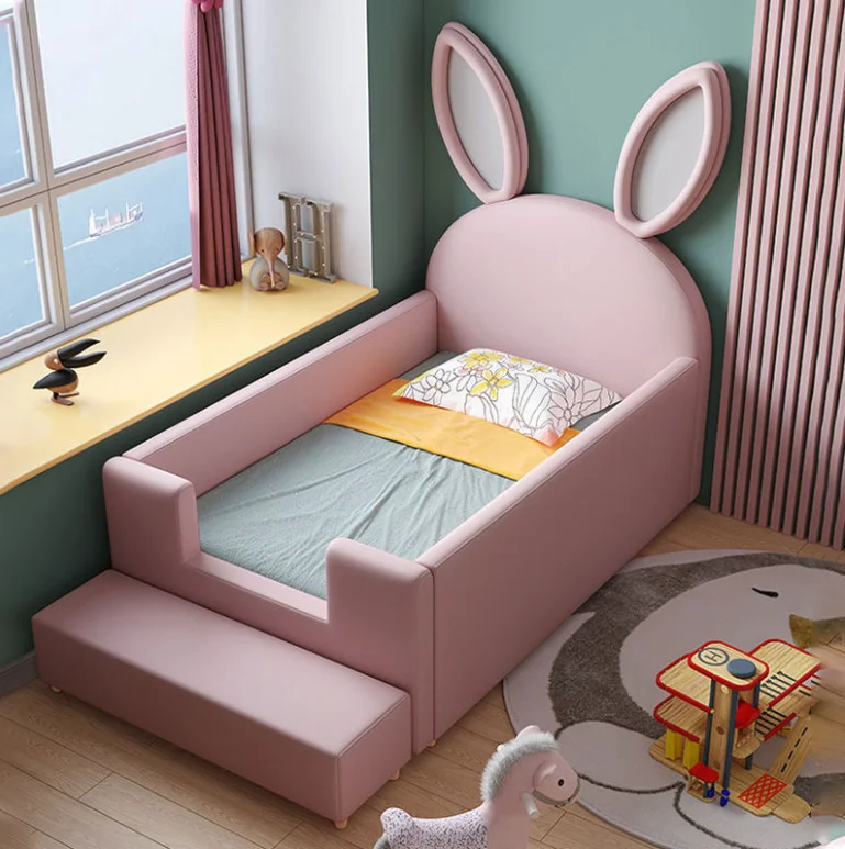 Solid Wood Children's Bed Stitching Bed Widened Single Bed Baby with Guardrail