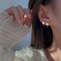 Fashion Gold Silver Color Flower Hoop Earrings For Women Girls Korean Sweet Small Round Earrings Jewelry Gift