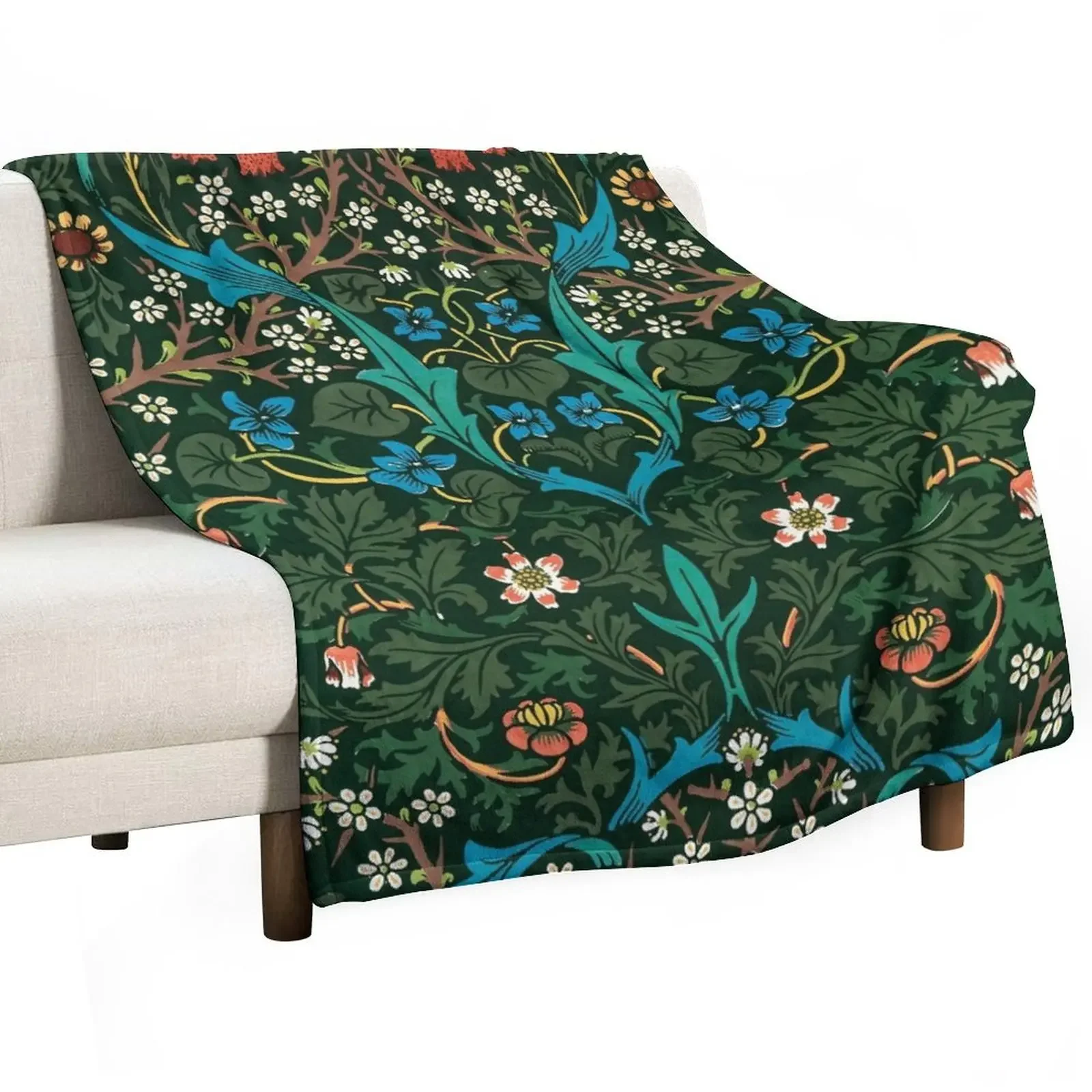 William Morris Famous Vintage Blackthorn Pattern Throw Blanket Soft Beds Luxury Designer Loose Blankets