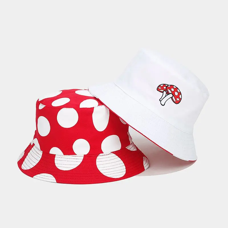 New Creative Childlike Red and White Mushroom Pattern Reversible Fisherman Hat Men and Women Amazon Hot Sale Casual Sun Hat