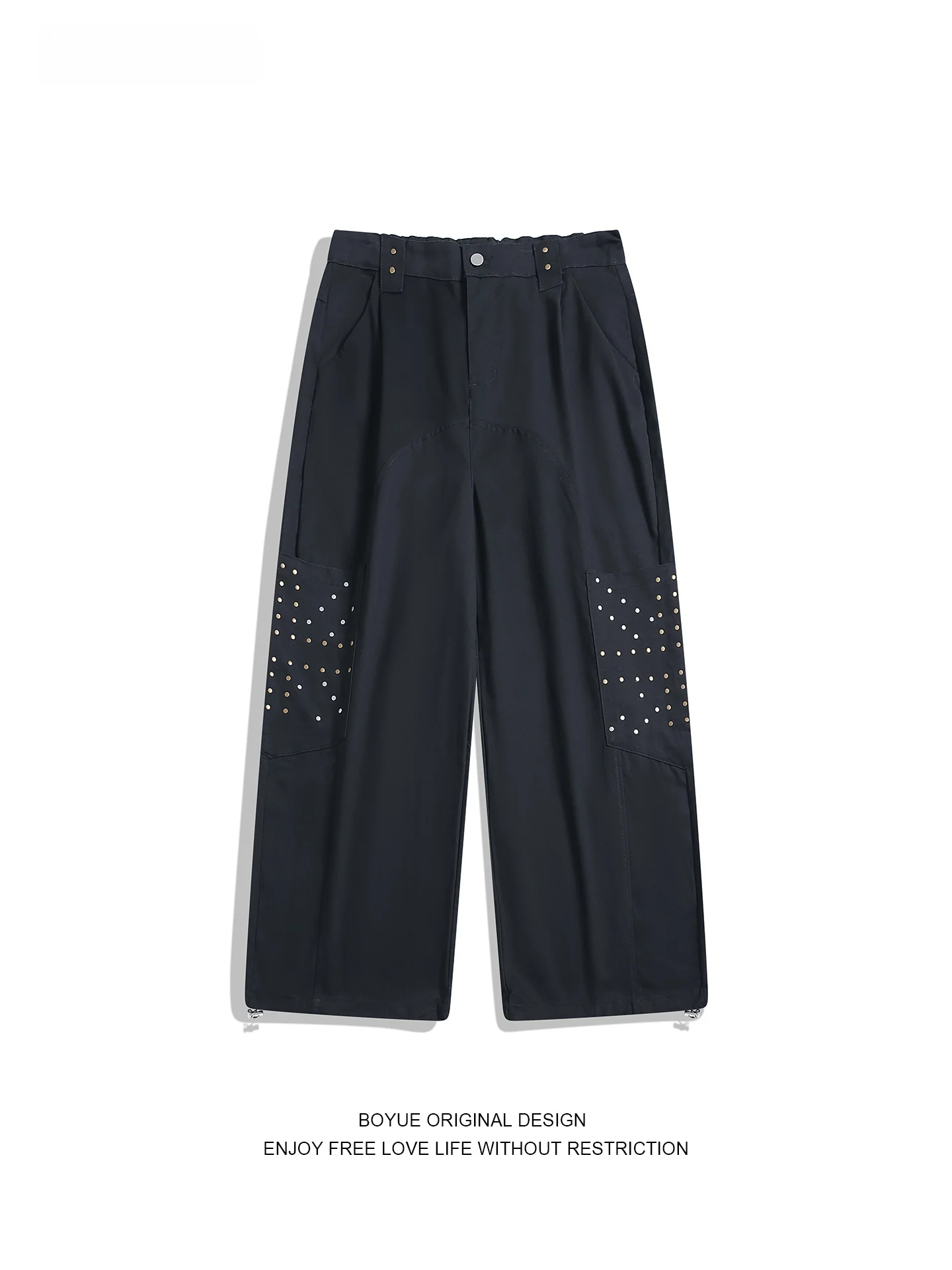 

Boyue Retro Streetwear Hammered Denim Work Trousers Casual k Sle Floor-Length Jeans for Men And Women