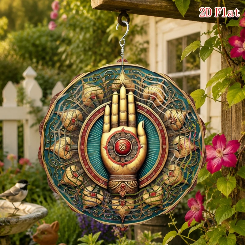 2D Flat Metal Rotating Wind Chime with a Fatima Pattern, Suitable for Outdoor Gardens And Patios Decoration
