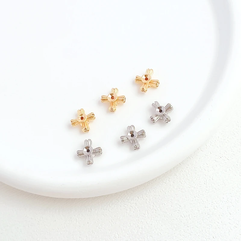3 Pieces 14K Copper Clad Gold Micro Inlaid Zirconium Cross Spacer Beads Manual DIY Hand String Pad Beadwork Accessories Material