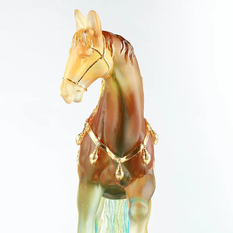 Horse glaze crystal rainbow glaze, golden accent lost wax casting success symbol luxury decoration