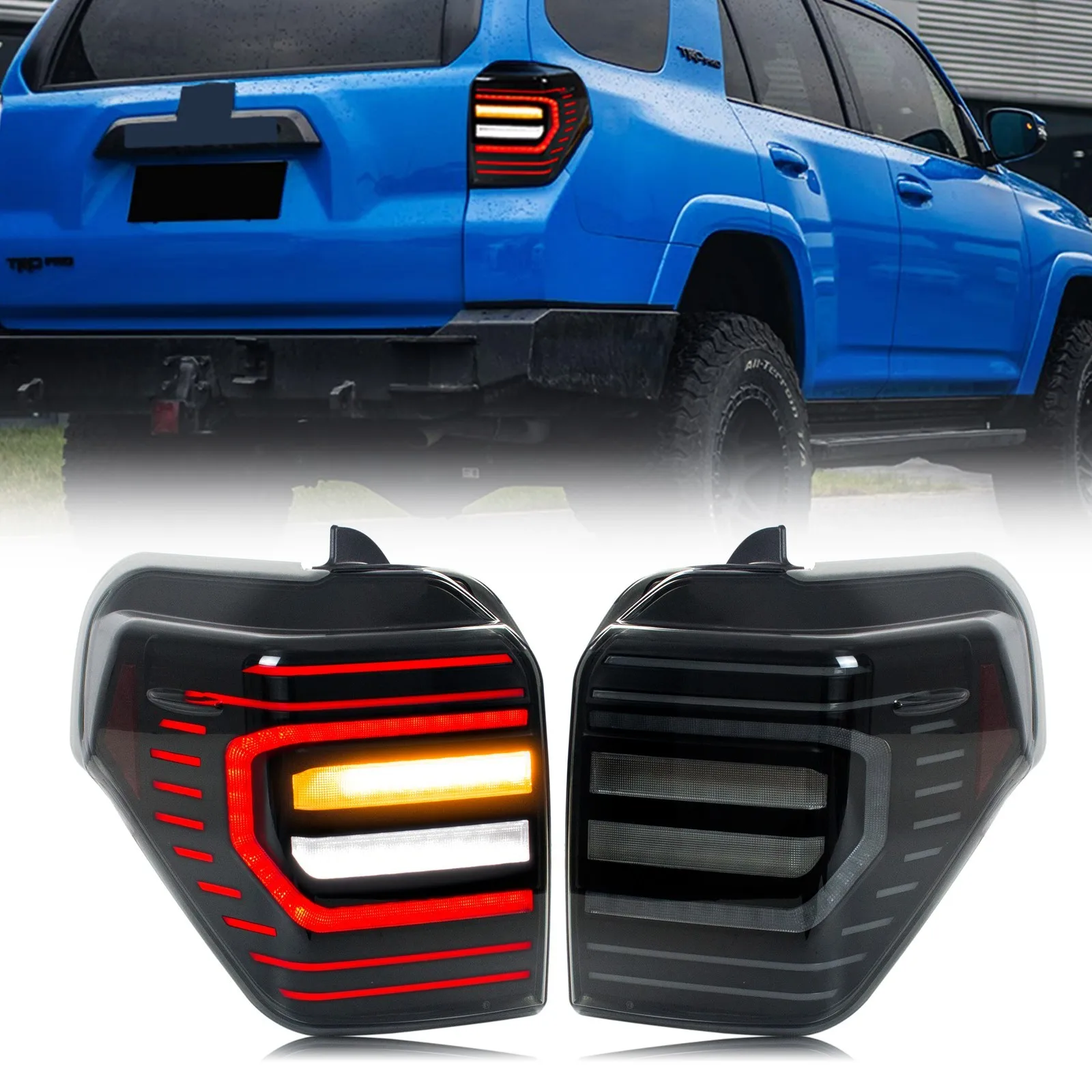 

Светодиодные задние фонари для Toyota 4Runner 2010-2024 5-го поколения TRD SR5 с последовательным сигналом поворота, анимацией при запуске, черные, в сборе