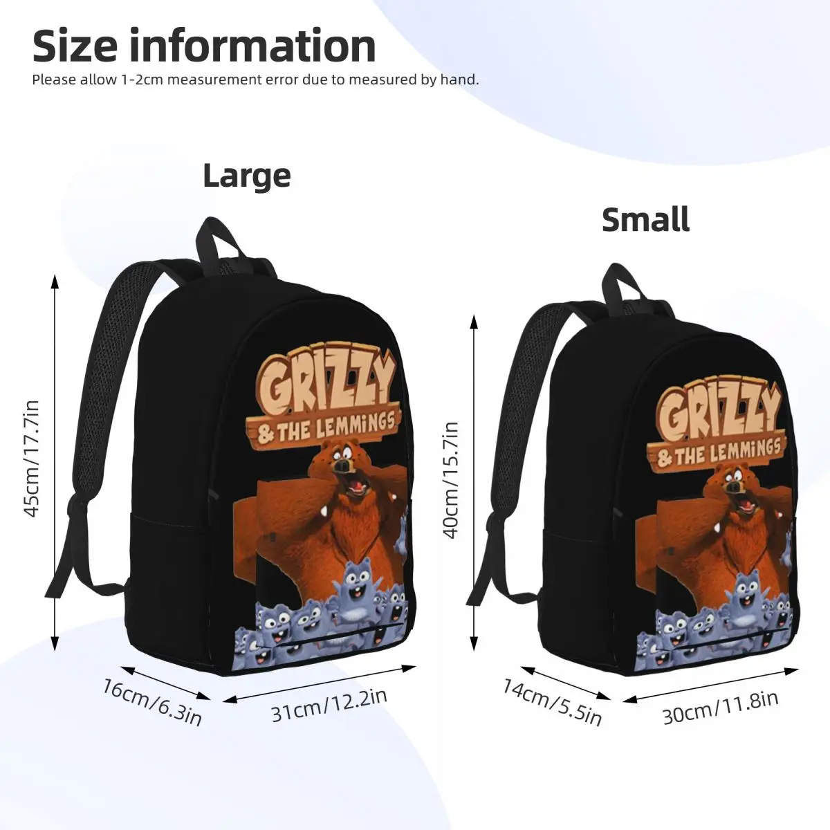 Scare Grizzy And Lemmings mochila para estudiantes de secundaria primaria, bolsa de libros para adolescentes, mochila de día para senderismo