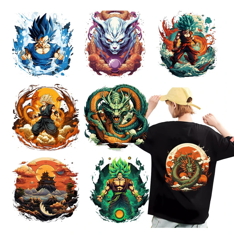 2pcs Cartoon Dragon Ball Clothes Sticker Son Goku Patches Iron on Clothing Patches Heart Transfer Applique Hot Thermal Sticker