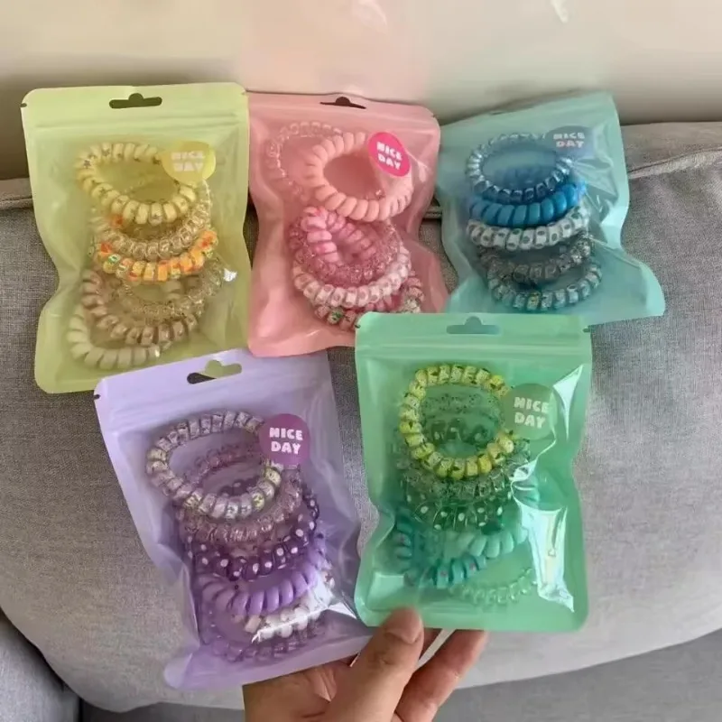 6Pcs/set Telephone Wire Hair Ties Women Girls Solid Color Elastic Hair Bands Spiral Coil Rubber Bands Ponytails Hair Accessories