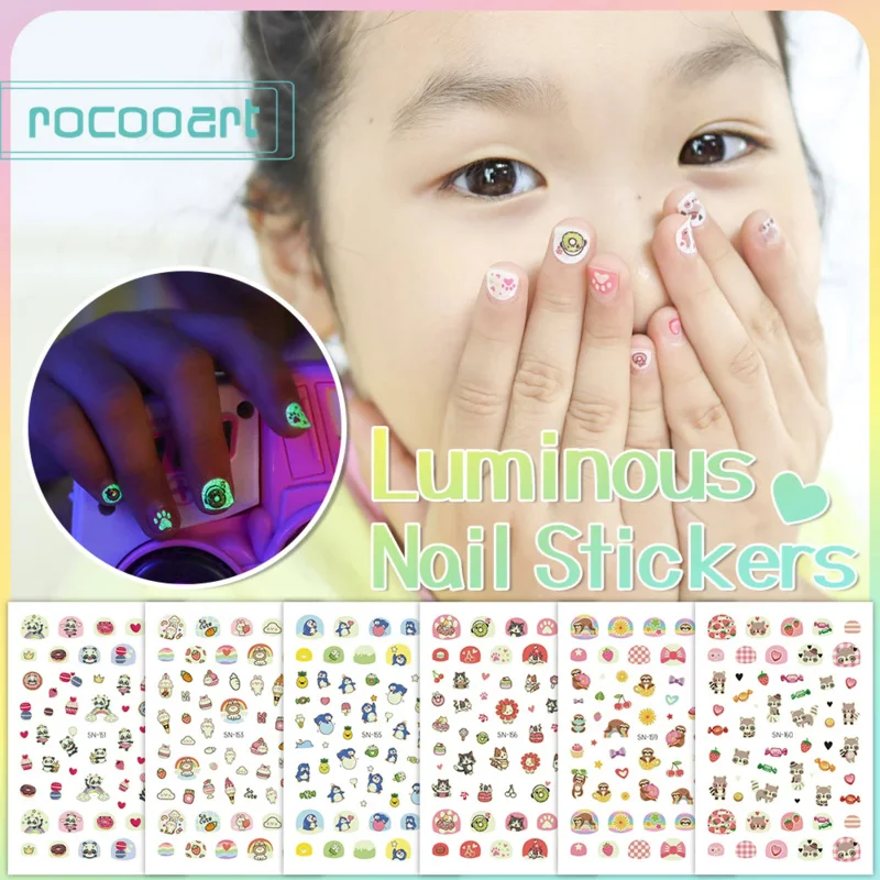 

Luminous Nail Stickers For Kids DIY Nail Art Sticker Cute Animals Design Nail Art Decoration Glowing Children Manicure Foil Nail