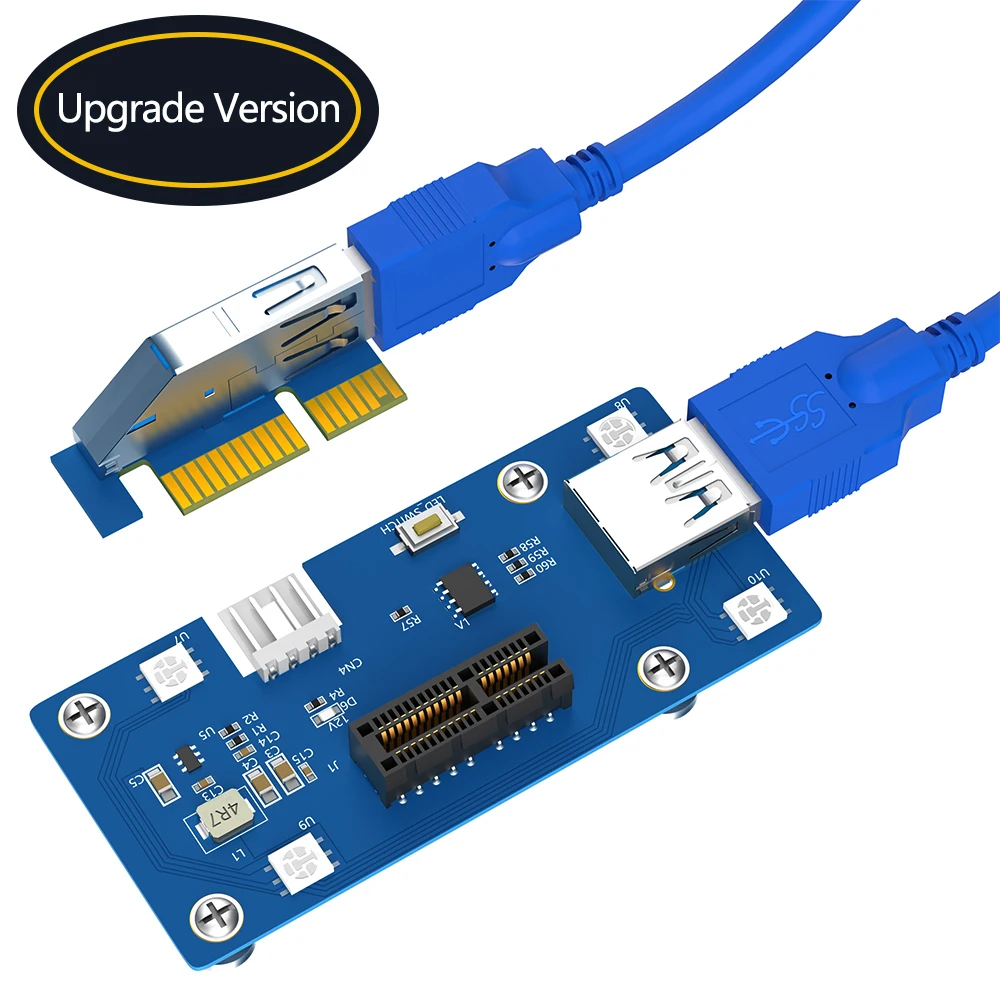 

2 in 1 Combo PCI Express PCI-E 1X to 1X/4x/8x/16x Riser Card with Automatic Discoloration LED And Magnetic foot pads