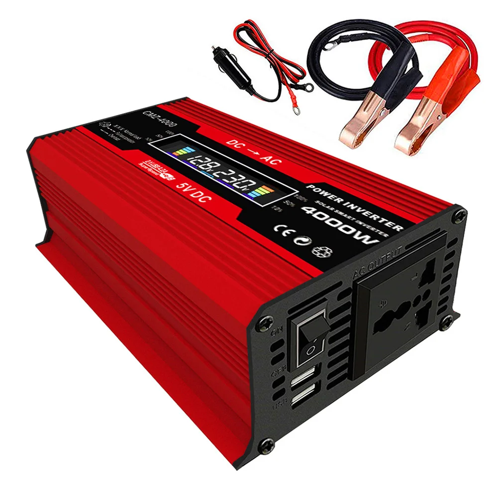 4000W Car Power Inverter 12V to 110V/220V LCD Display Voltage Transformer Car Adapter Modified Sine Wave Charge Converter