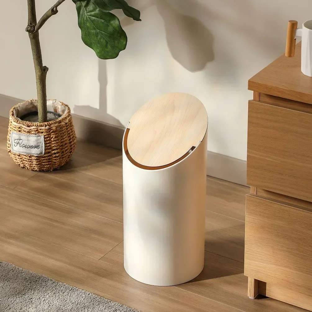 Wooden Lid Trash Can 9L Toilet Garbage Container Household Recycle Dustbin Nordic Home Decorative Bathroom Office Wastebasket