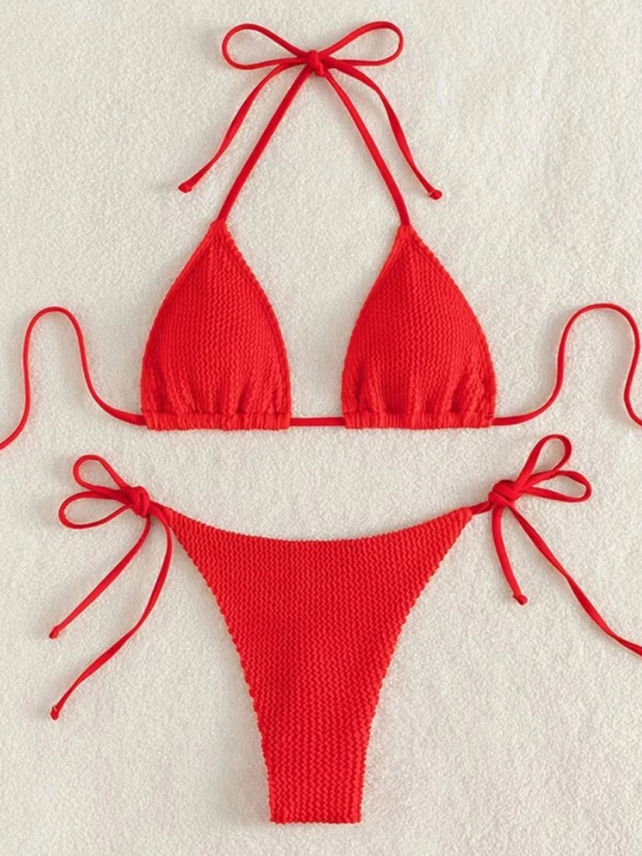 Bikinis con Tanga para mujer, traje de baño liso, Sexy, ropa de playa, bañadores, 2023