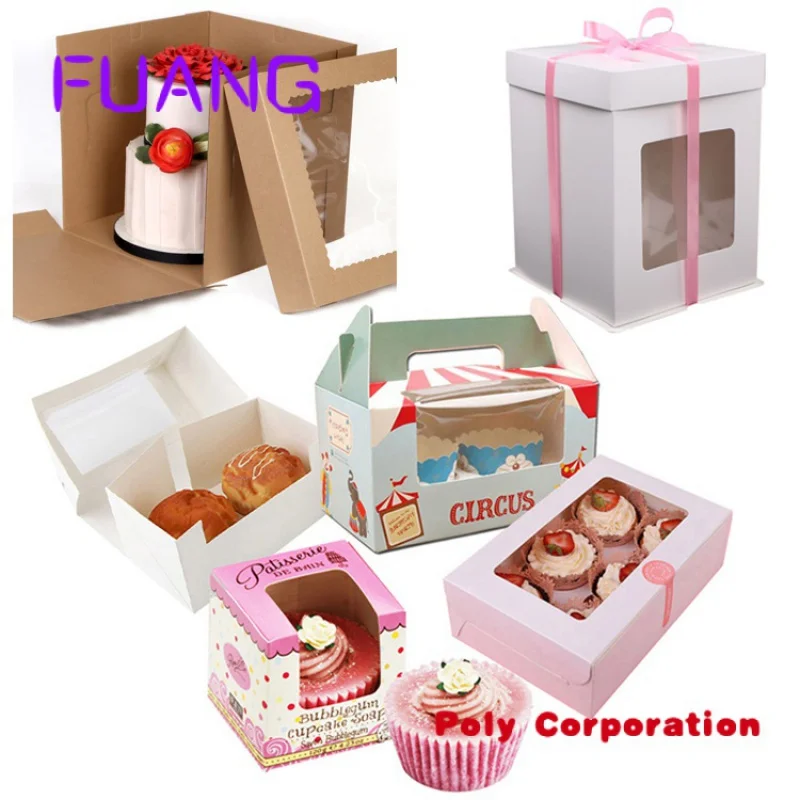 Custom  Cardboard Single Cake Packing Boxes Mini Size Donut Packaging Paper Box Cheap Custom Printed Design Pink White Kraft Pap