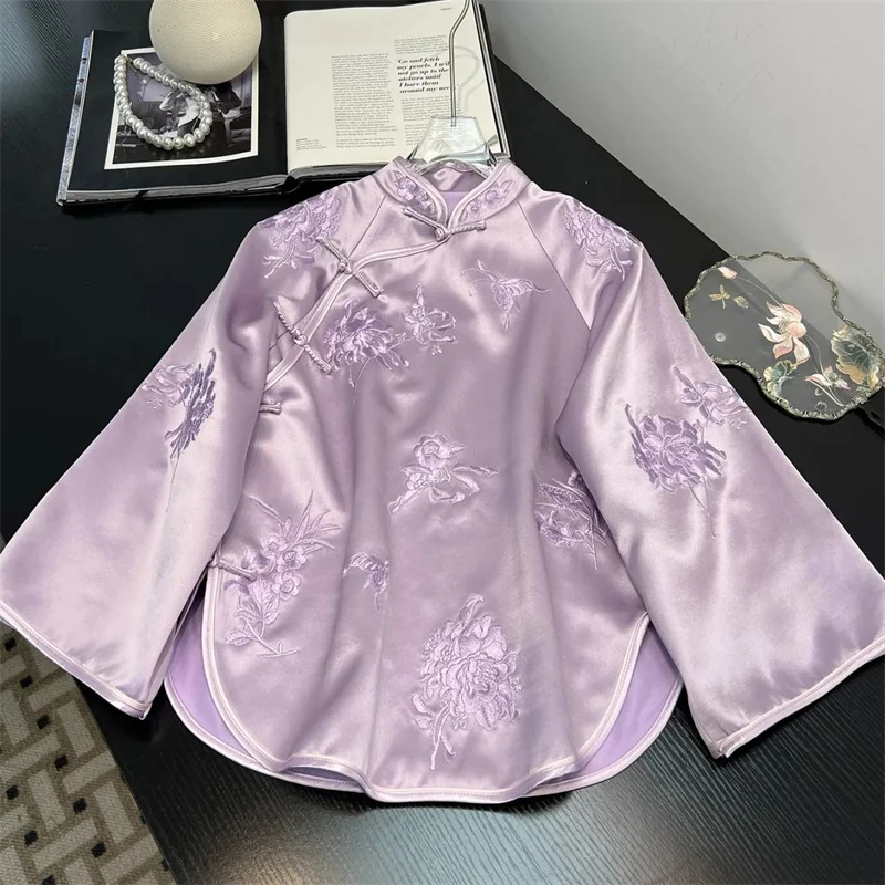 

Женская одежда, рубашки и блузки, топ с вышивкой в китайском национальном стиле, женский осенний новый свободный темпераментный высокий свободный кардиган