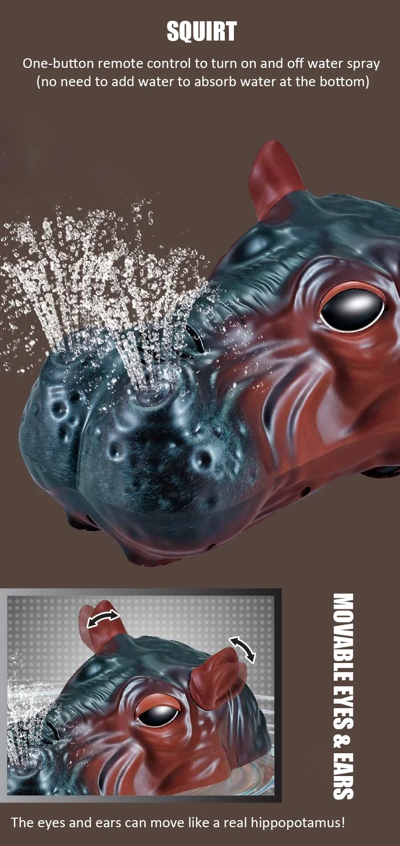 RC Ippopotamo Doppia elica Barca telecomandata Simulazione elettrica Spruzzo d'acqua Modello animale Piscina all'aperto Giocattolo Regalo per bambini