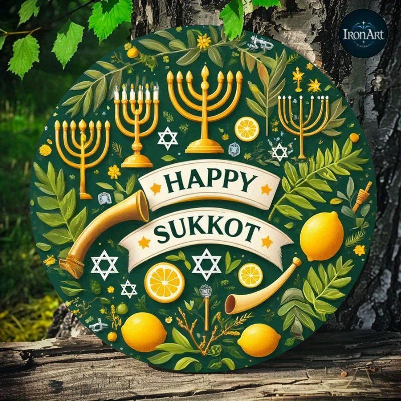 CIFBUY Retro Passover Menorah Lemon Star Aluminum Wall Art Waterproof Wearproof Home Bar Cafe Yard Halloween Party Decor