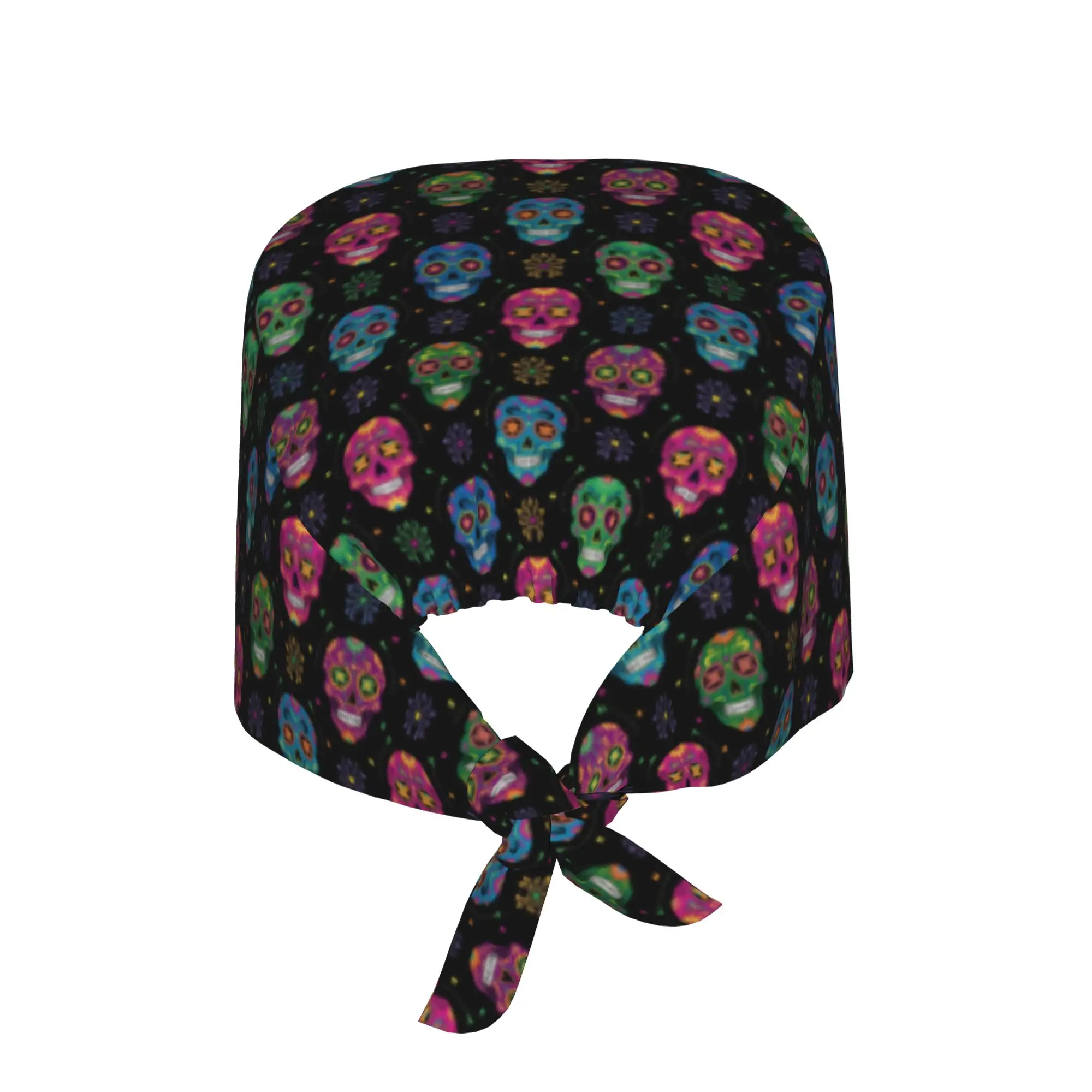 Sugar Skulls Breathable Scrub Hat Surgical Scrub Caps Nurse Medical Cap Horror Skeleton Work Scrubs Hat for Medical Surgical