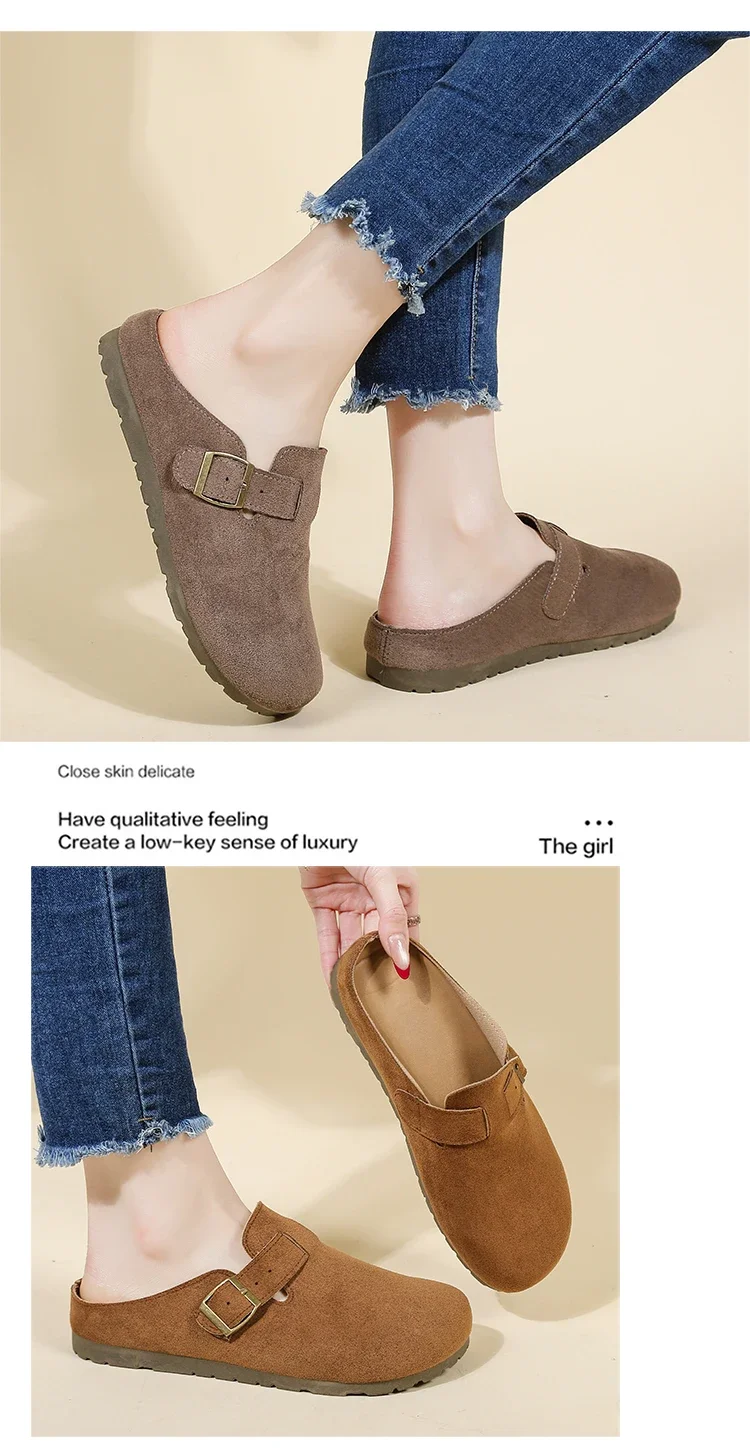 Damen-Freizeitsandalen, Slipper im koreanischen Stil, flache Loafer, rückenfreie Slipper, trendige Alltagsschuhe für draußen. – Detail 6