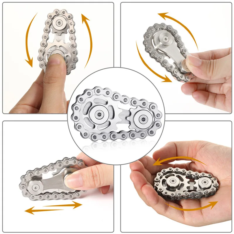 Metal corrente spinner fidgets metal volante ponta do dedo giroscópio brinquedos anti estresse rodas dentadas volante ponta do dedo giroscópio brinquedos de descompressão