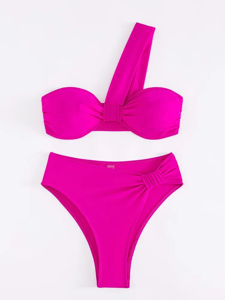 UETEEY 2025 New Summer Bikini Set Sexy Single Shoulder Bikini 2 Piece Set for Women Solid Split Swimsuit Backless Beach Bikini