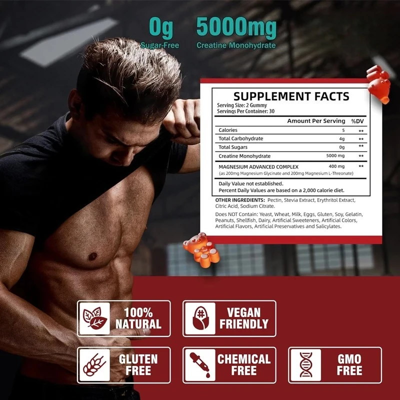 مونوهيدرات كرياتين تحتوي على جليسينات المغنيسيوم والمغنيسيوم إل-ثريونين، علكة بنكهة التفاح، 5000 مجم كرياتين مونوهيدرات #2