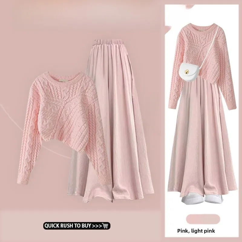 

Early Autumn New Sle ort Knitted Sweater Pink Dopane Faion Set High Waist Slimming Skirt Two Piece Set Small Fraan...