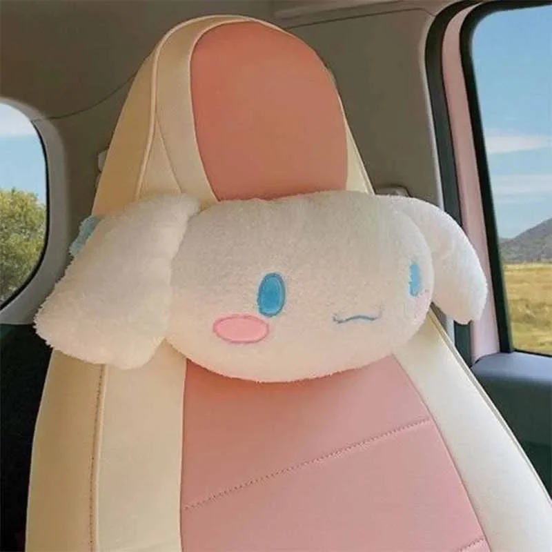 Kawaii Sanrio Kuromi Car Headrest Anime Cute Cartoon Mymelody Pillow Seat Belt Protective Cover Accessories Car Decoration Gifts