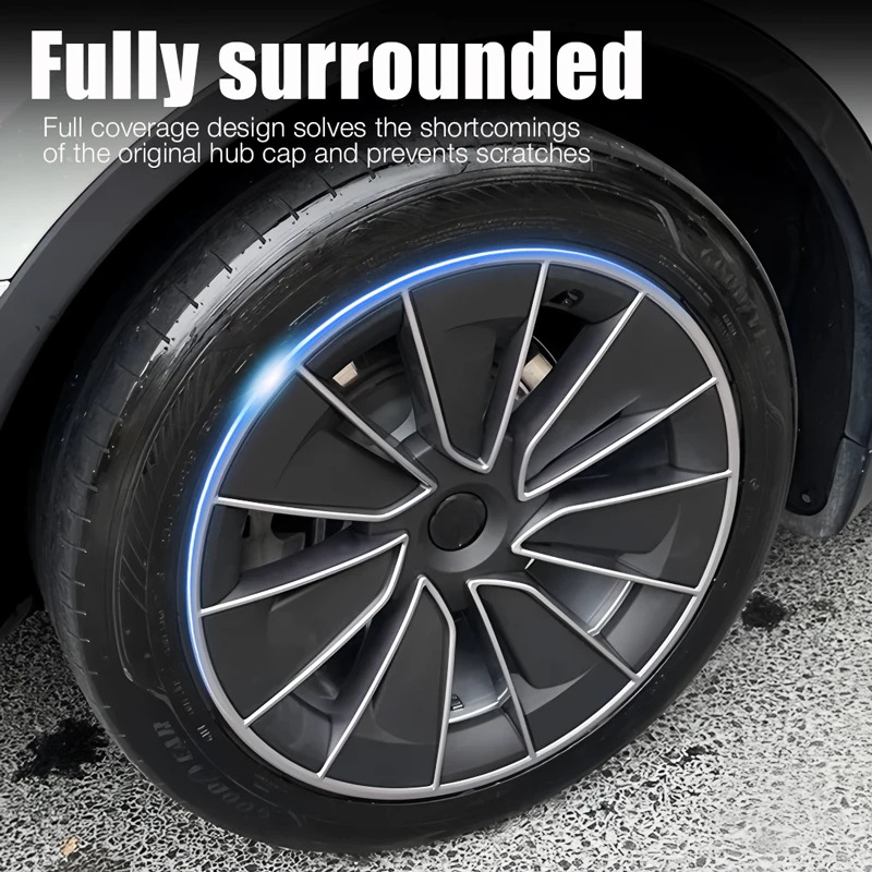 4PCS 19 Inch Hub Cap for Tesla Model Y Wheel Cover Replacement Performance Automobile Full Rim Auto Car Accessories 2018-2024