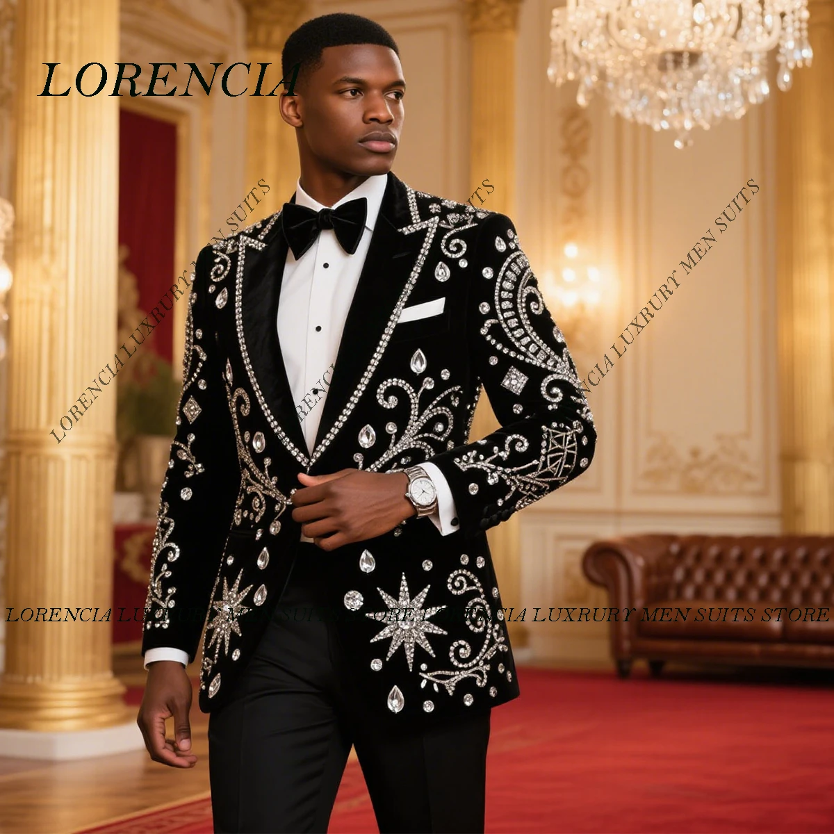 

Customized Glitter Diamond Ornament Men Suit 2 Pieces Sets Groom Male Blazers Wedding Tuxedos Formal Slim Fit Costume Homme