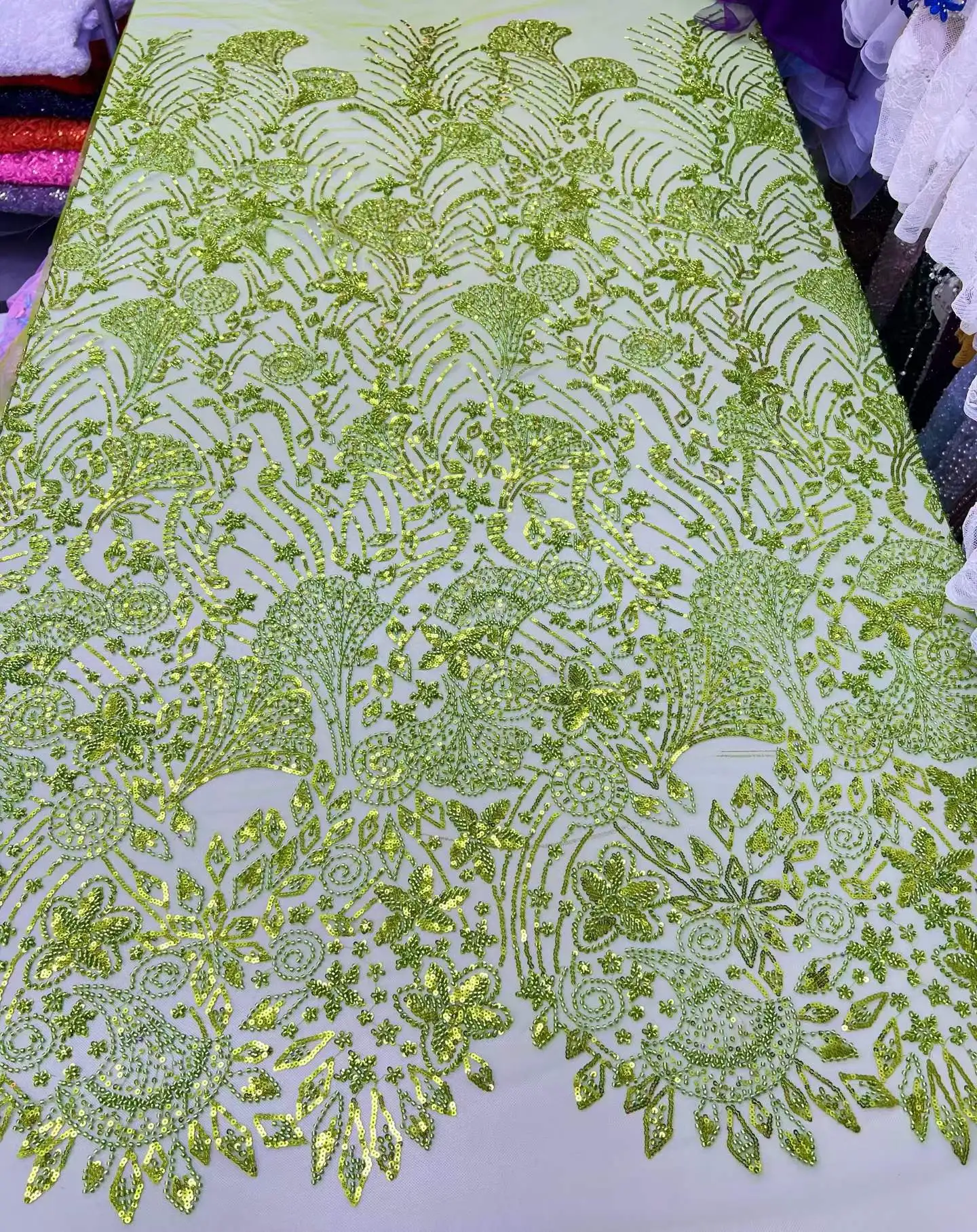 

Green Luxury African High-end Beaded Embroidery Lace 2026 Nigerian French Sequin Mesh Lace Fabric Women's Wedding Party Dresses