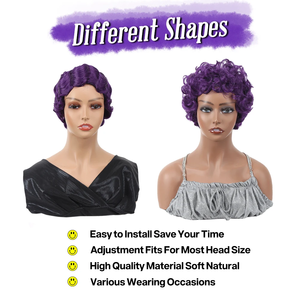 Amir Hair Short Finger Wave Wig for Women Glueless Wear and Go Wig Heat Resistant Synthetic Costume Cosplay Halloween Party Wig