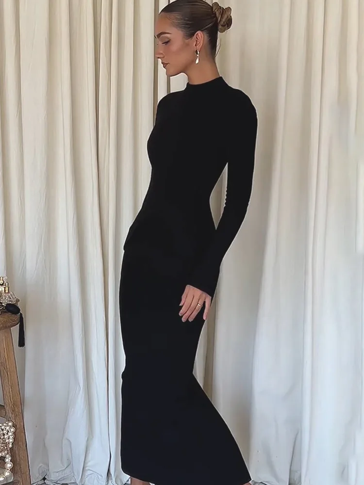 Articat Elegant Long Sleeve Elastic Tight Party Evening Dress Women 2025 Autumn/Winter Fashion Vestidos New Slim Female Clothing