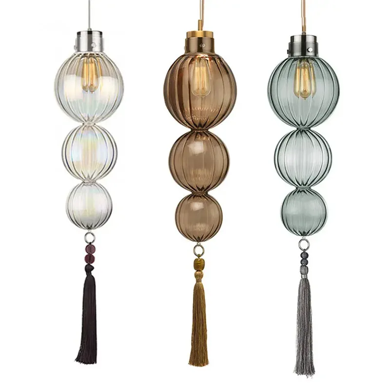Chinese pendant Lamp Stained Glass lampshade Tassel vintage laterns Living Room Kitchen Bedside Lamp Indoor dining room lighting
