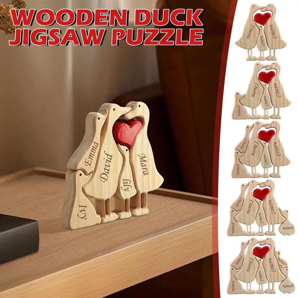 Personalized Duck Family Theme Wooden Art Puzzle 2024 Free Engraving Wooden Desktop Decorations Customized Gifts for Parents