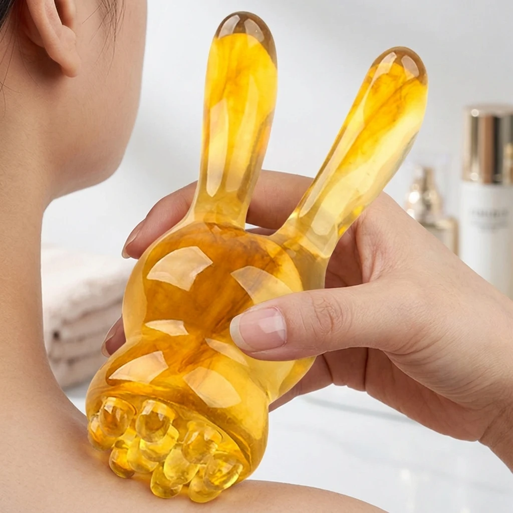Resin Gua Sha Facial Massager Tool Contour Scraping for Face and Nose Muscle Relaxation Acupressure Rabbit Shape Beauty Tools