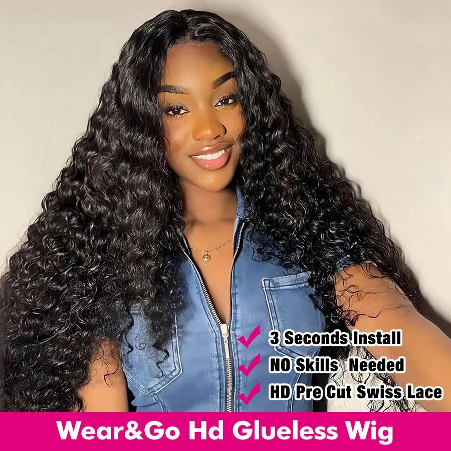 13x4 Brazilian Deep Wave Transparent Lace Front Human Hair Wigs For Women Pre plucked Wig No Glue Precut Lace Wig Isee Remy Hair