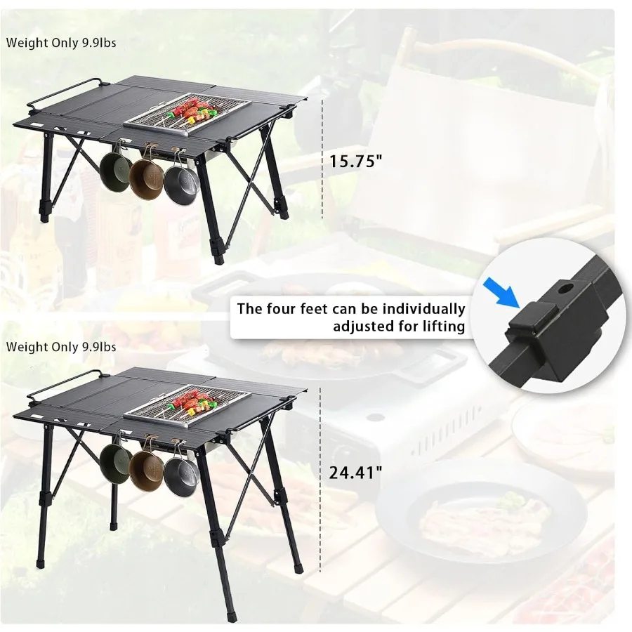 طاولة تخييم بإطارات ممتدة قابلة للحمل وقابلة للطي في الهواء الطلق، طاولات تخييم IGT خفيفة الوزن وقابلة للتعديل #6