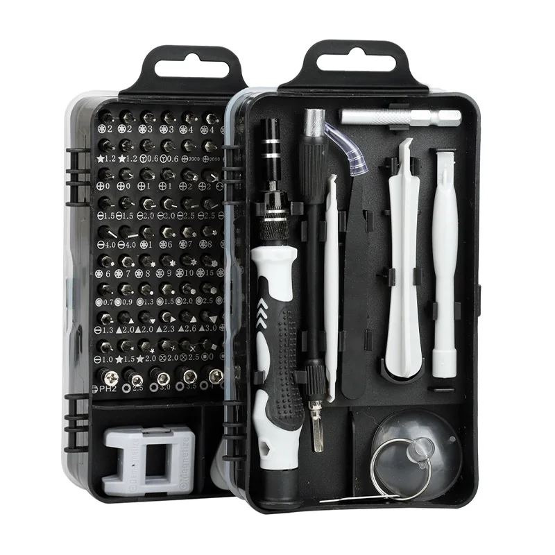 

Multi-purpose Household Repair Tools Kit 115 In 1 Set Magnetic Mini Screw Nuts Bits for Watch and Phone Disassembly and Repair