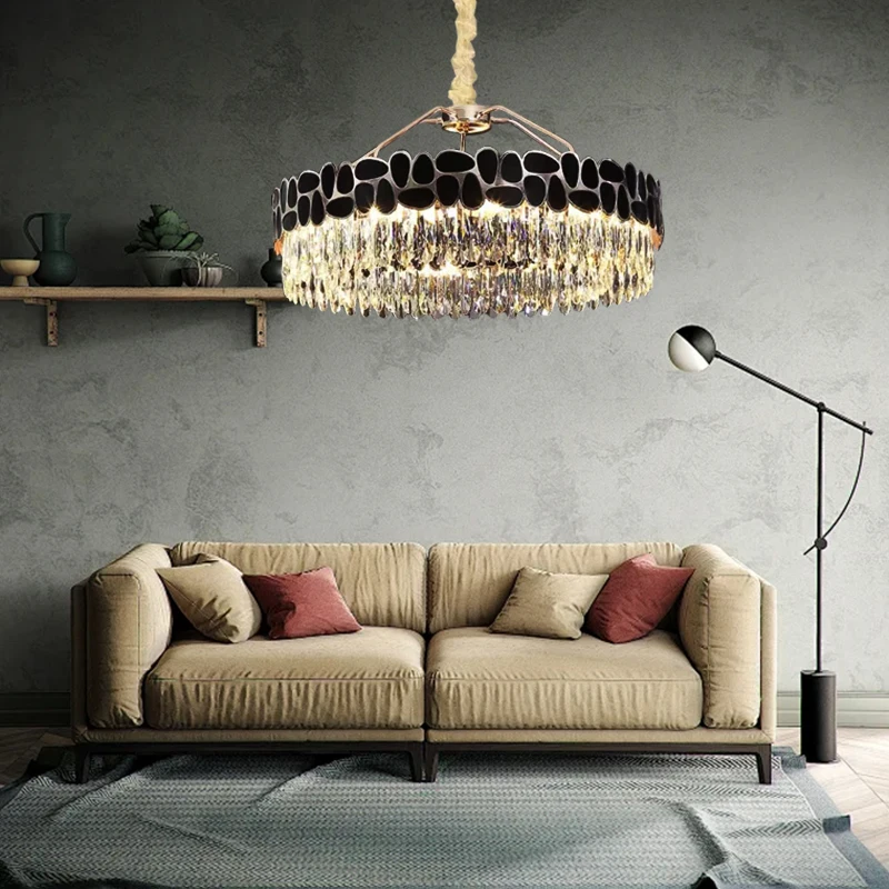 Living Room Decor Ceiling Chandelier Home-appliance Bedroom Hanglamp Lustre Lampe Cristal Black