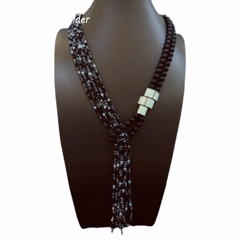 Timeless Wonder Retro Enamel Geo Beaded Tassel Pave Necklace for Women Designer Jewelry Goth Runway Vintage Party Rare Top 2621