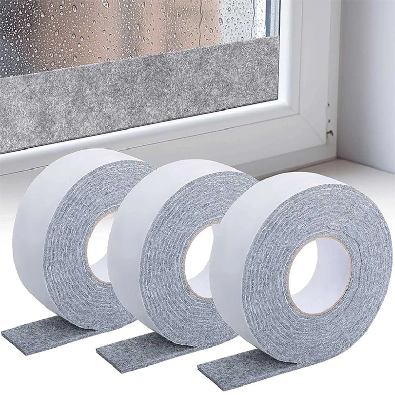 

3pc Water Absorbing Felt Strip Roll For Window Use With Backing Designed To Prevent Moisture And Condensation Build Up