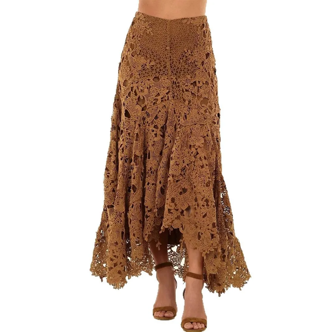 

Кружевная юбка с высокой талией, повседневная ретро-юбка с асимметричным подолом, тонкие повседневные винтажные длинные юбки в этническом стиле для женщин, осень 2023 г.