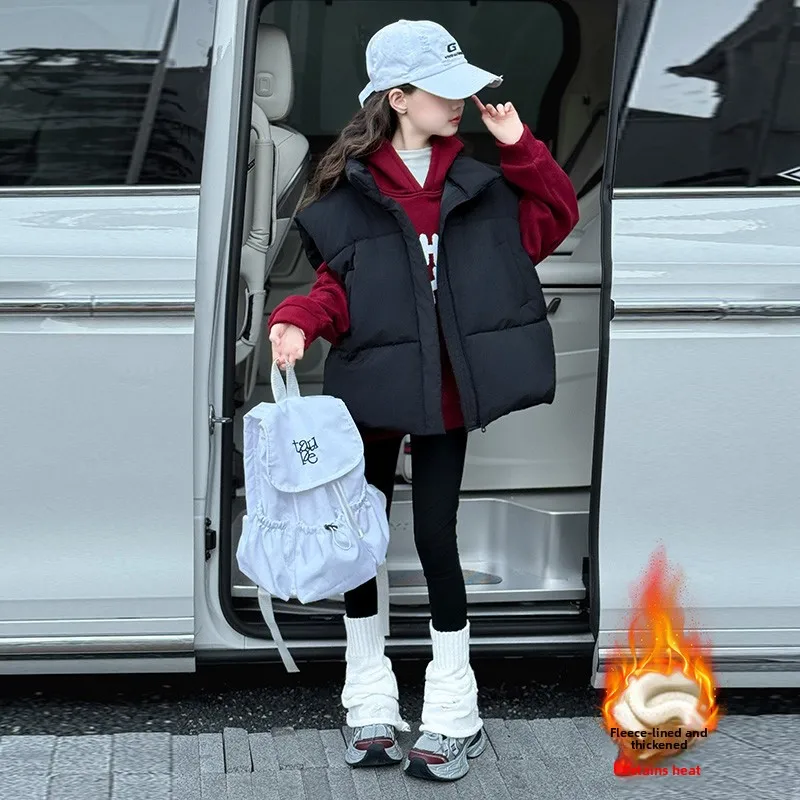 Gilet alla moda in piumino di cotone per ragazze Autunno Inverno Abbigliamento Felpa con cappuccio Felpa con chiusura a cerniera Colore Faionable