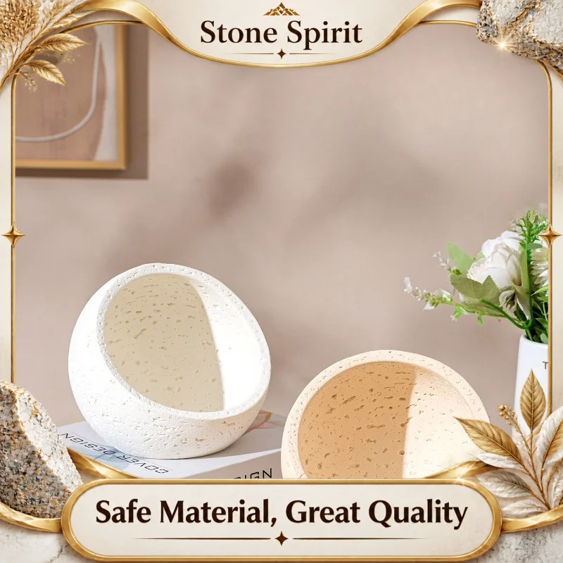 Elegant Travertine Waste Bin, All-in-One Desktop Organizer for Trash & Small Items, Contemporary Home Office & Living Room Decor